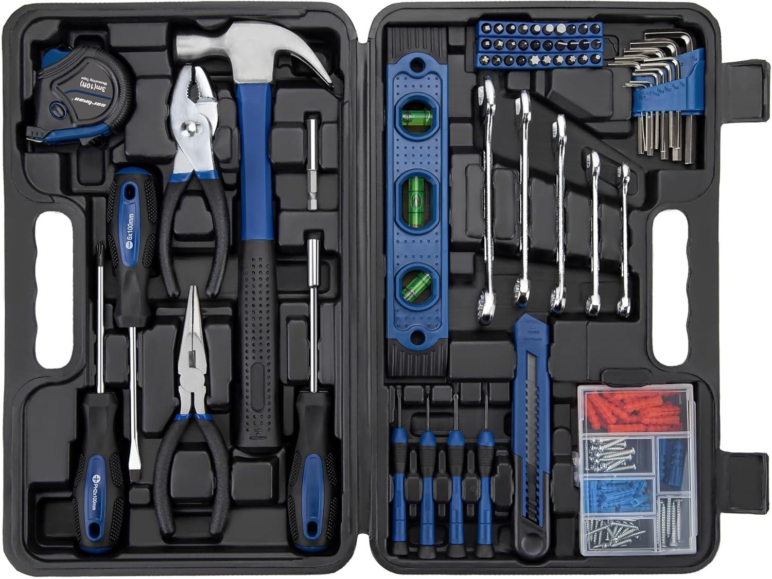 Hand Tool Set with Storage Case Automotive Wrench Screwdriver Pliers Blue - Image 3