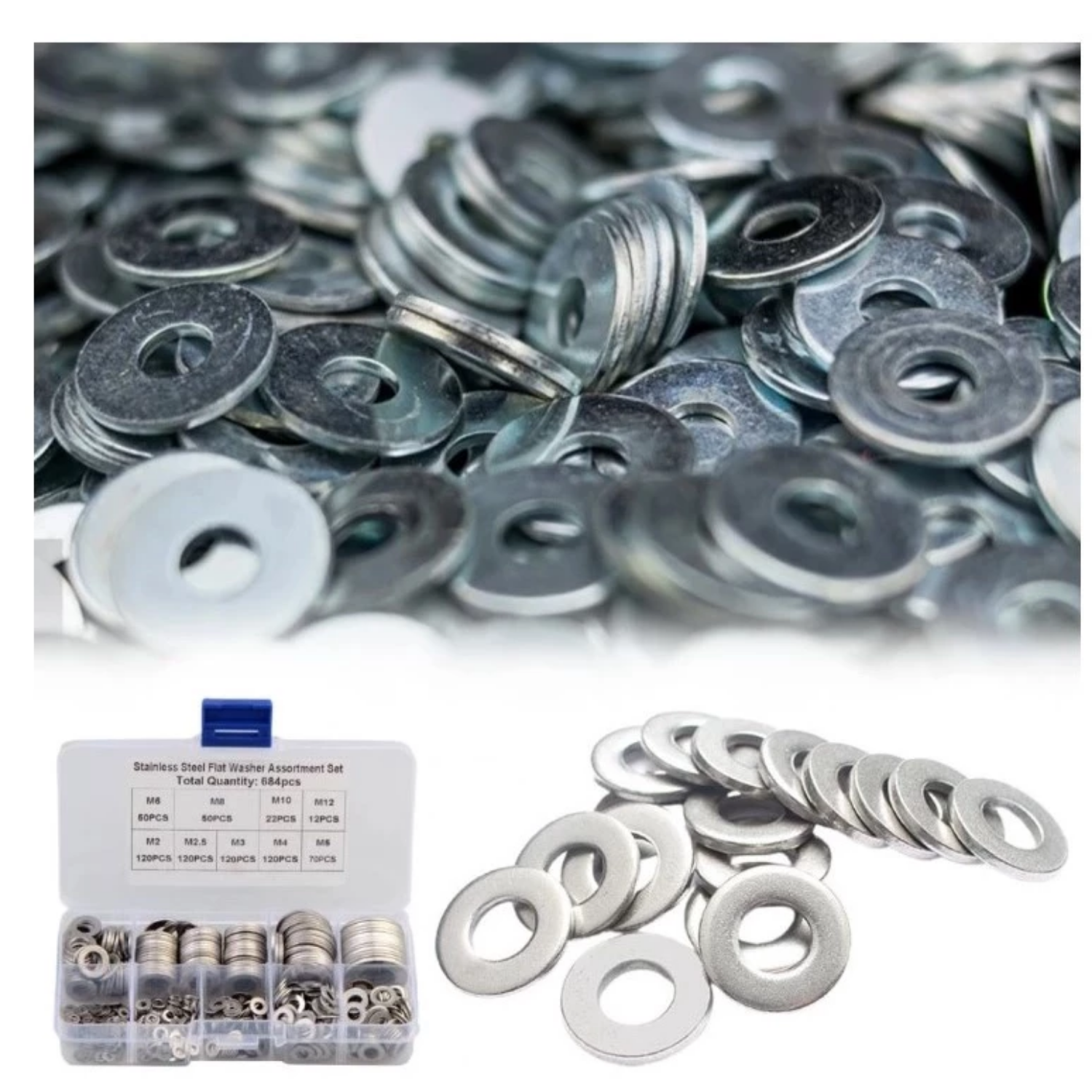 684 Pcs Metric Stainless Flat Washers Assortment M2–M12 Automotive Hardware - Image 5