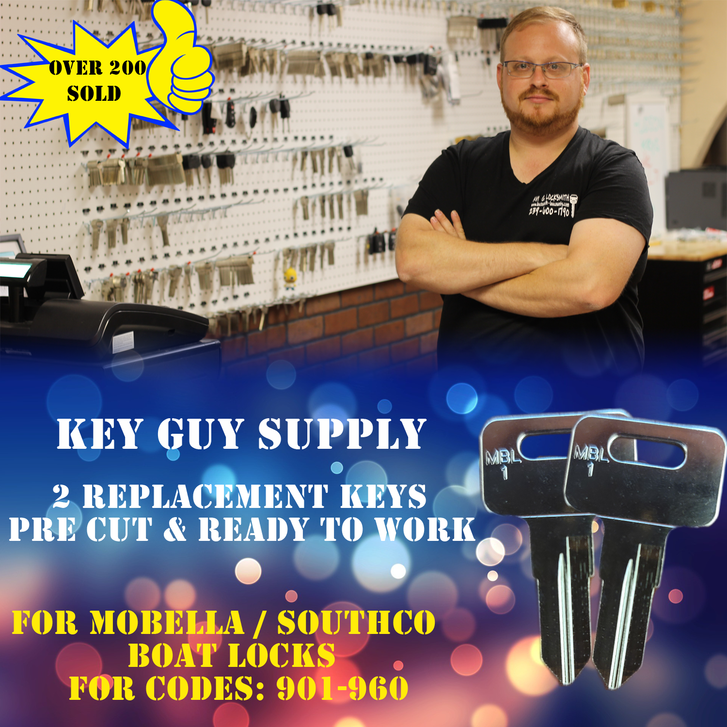 901-960. Pair of keys for Mobella/Southco locks, cut to Code Licensed Locksmith
