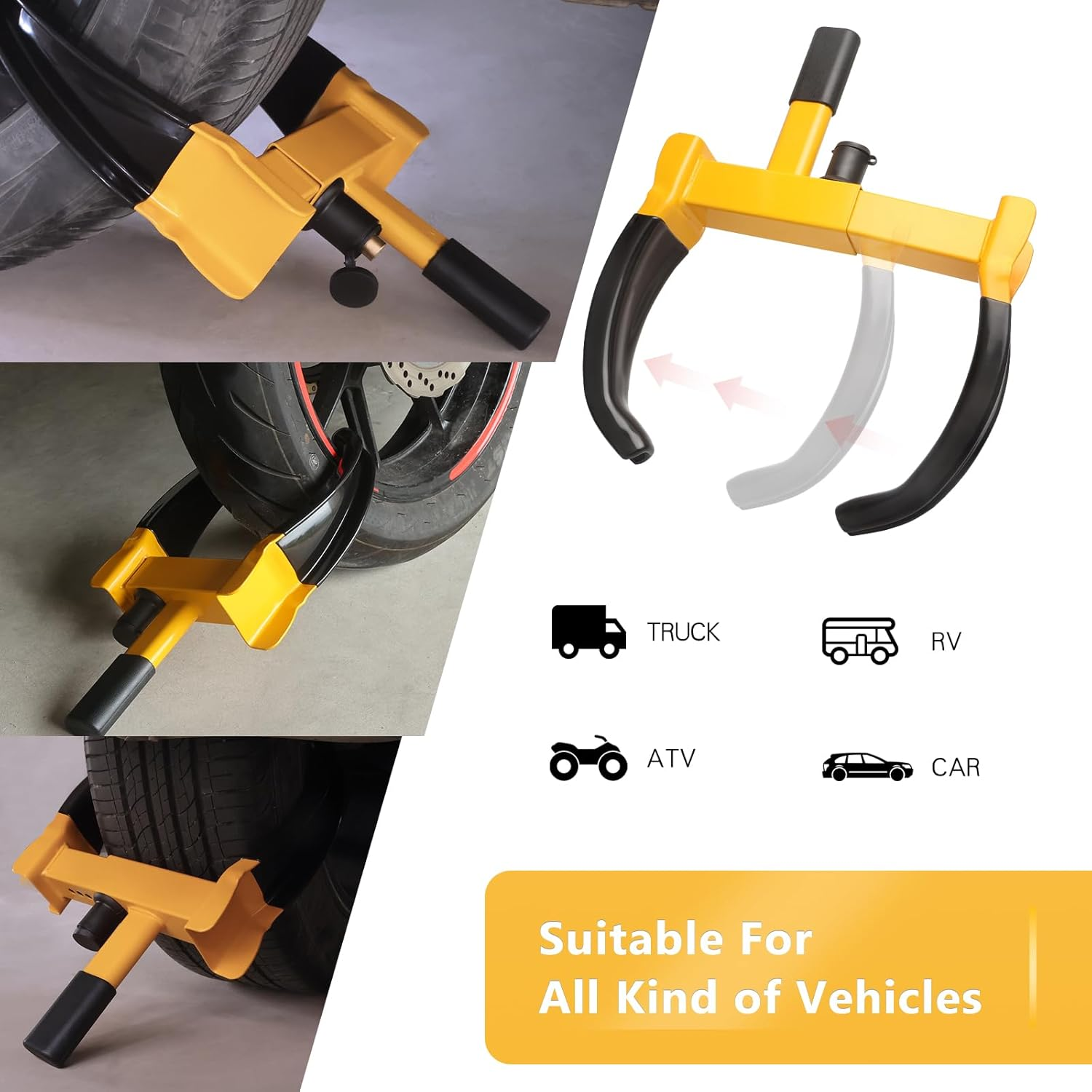 Universal Wheel Lock, Heavy Duty Tire Lock, Automotive Anti-Theft Lock for Cars, - Image 3