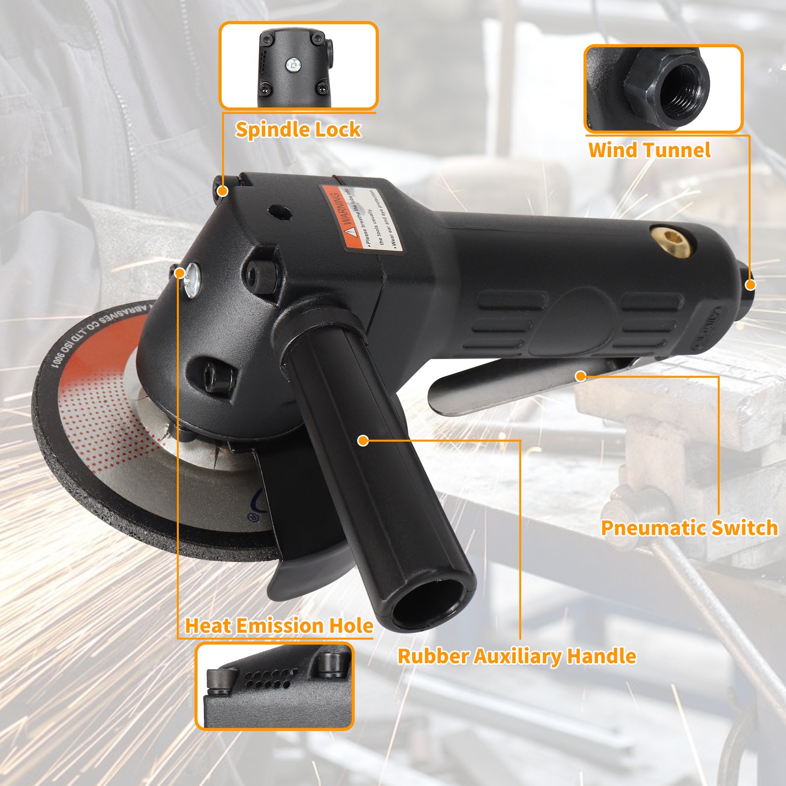 4in Pneumatic Air Angle Metal Grinding Polishing Tool For Compressor Automotive - Image 5