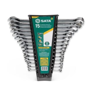 15Pc SAE Combination Wrench Set w/ Rack Nut Bolt Tightening Automotive Hand Tool