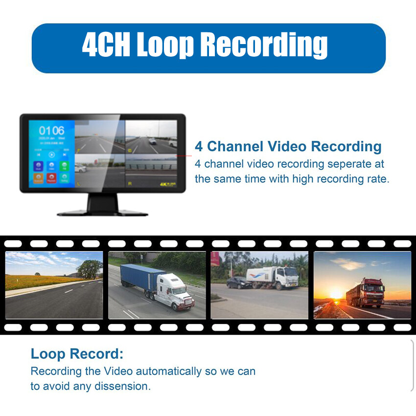 10" Quad Monitor 360° Parking System DVR Backup HD Cameras 1080P For Truck RV - Image 3