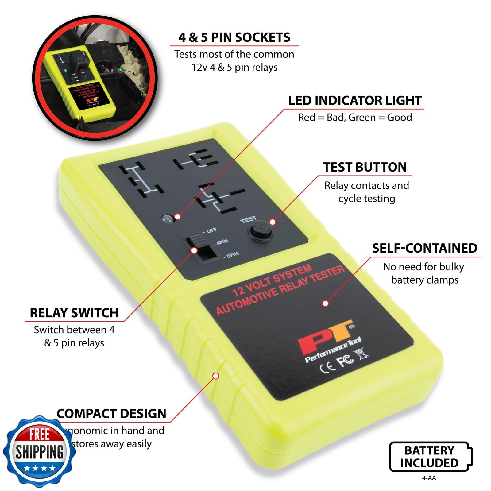 Performance Tool 3009 Compact Cordless Automotive Relay Tester for 12 Volt 4 - Image 2