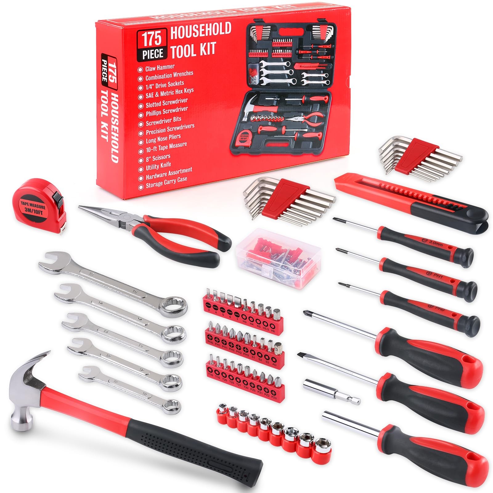 175-Piece Multi-Purpose Automotive and Household Tool Kit in Toolbox Storage ... - Image 4