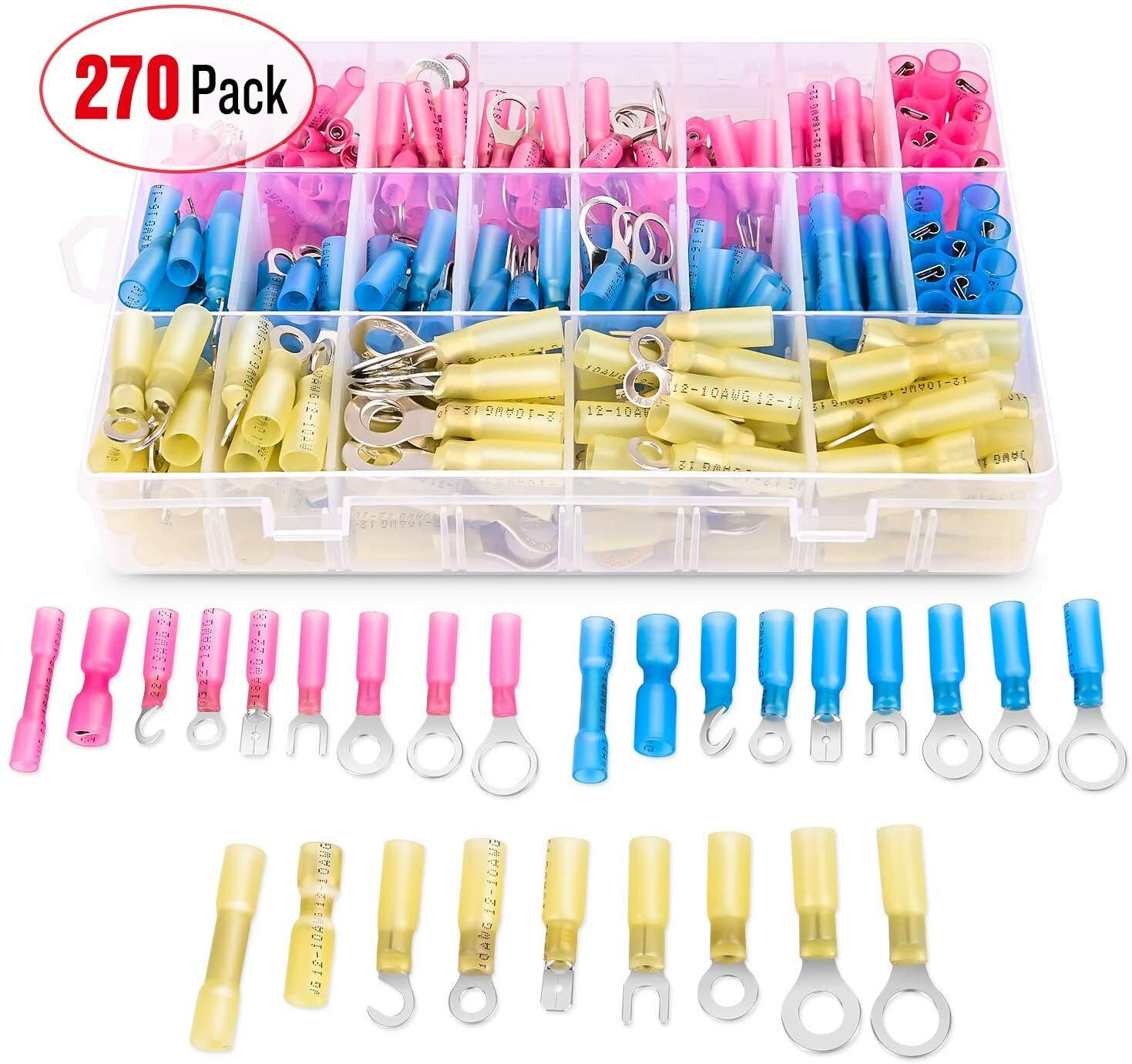 270PCS Heat Shrink Wire connector Kit Waterproof Marine Automotive Butt Splice