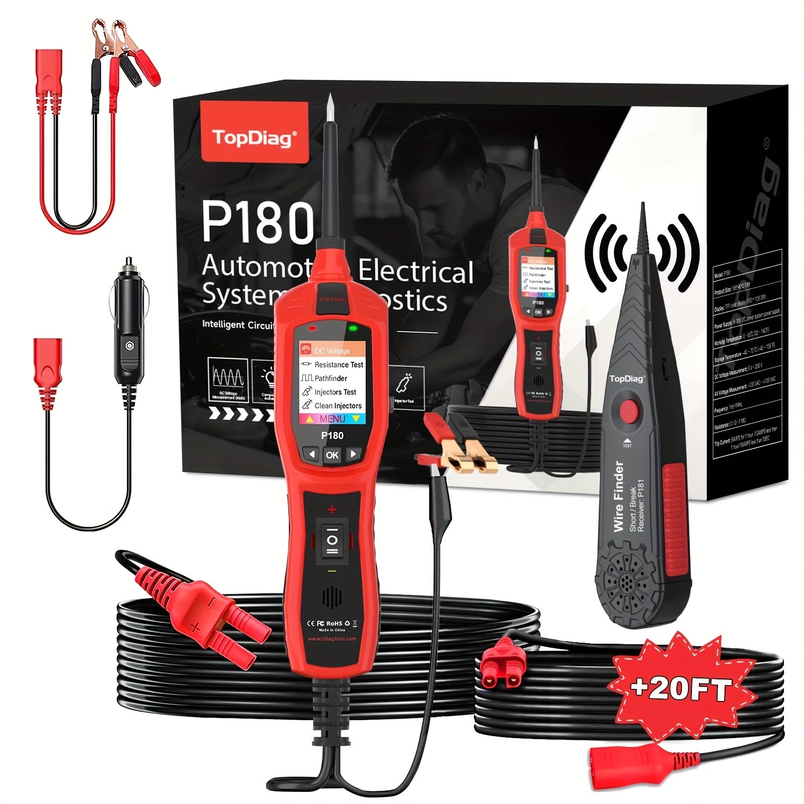 Topdiag P180 Circuit Breaker Finder Tool Fuel Injector Tester Battery Voltage