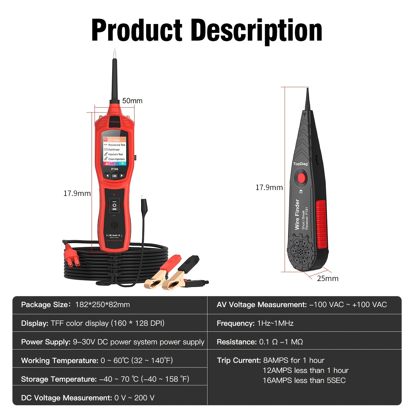 Topdiag P180 Circuit Breaker Finder Tool Fuel Injector Tester Battery Voltage - Image 2