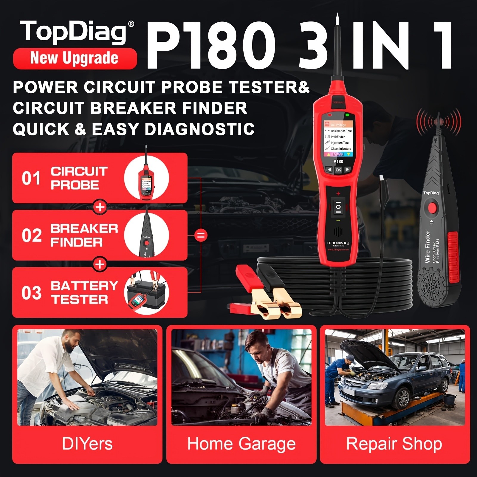 Topdiag P180 Circuit Breaker Finder Tool Fuel Injector Tester Battery Voltage - Image 5