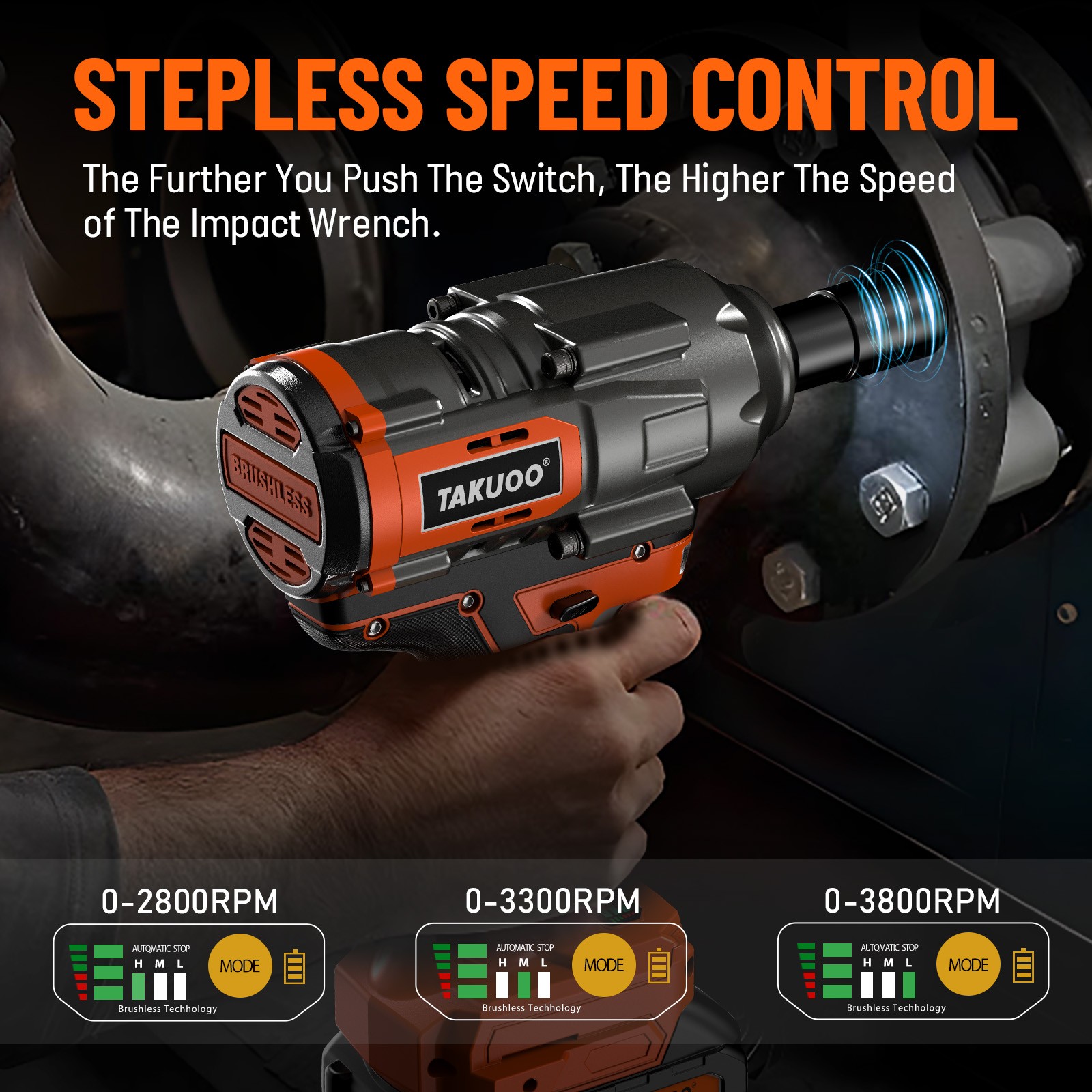 1300Nm Cordless Impact Wrench 960ft-lbs 1/2 Battery Impact Gun 2X 4.0Ah Battery - Image 5