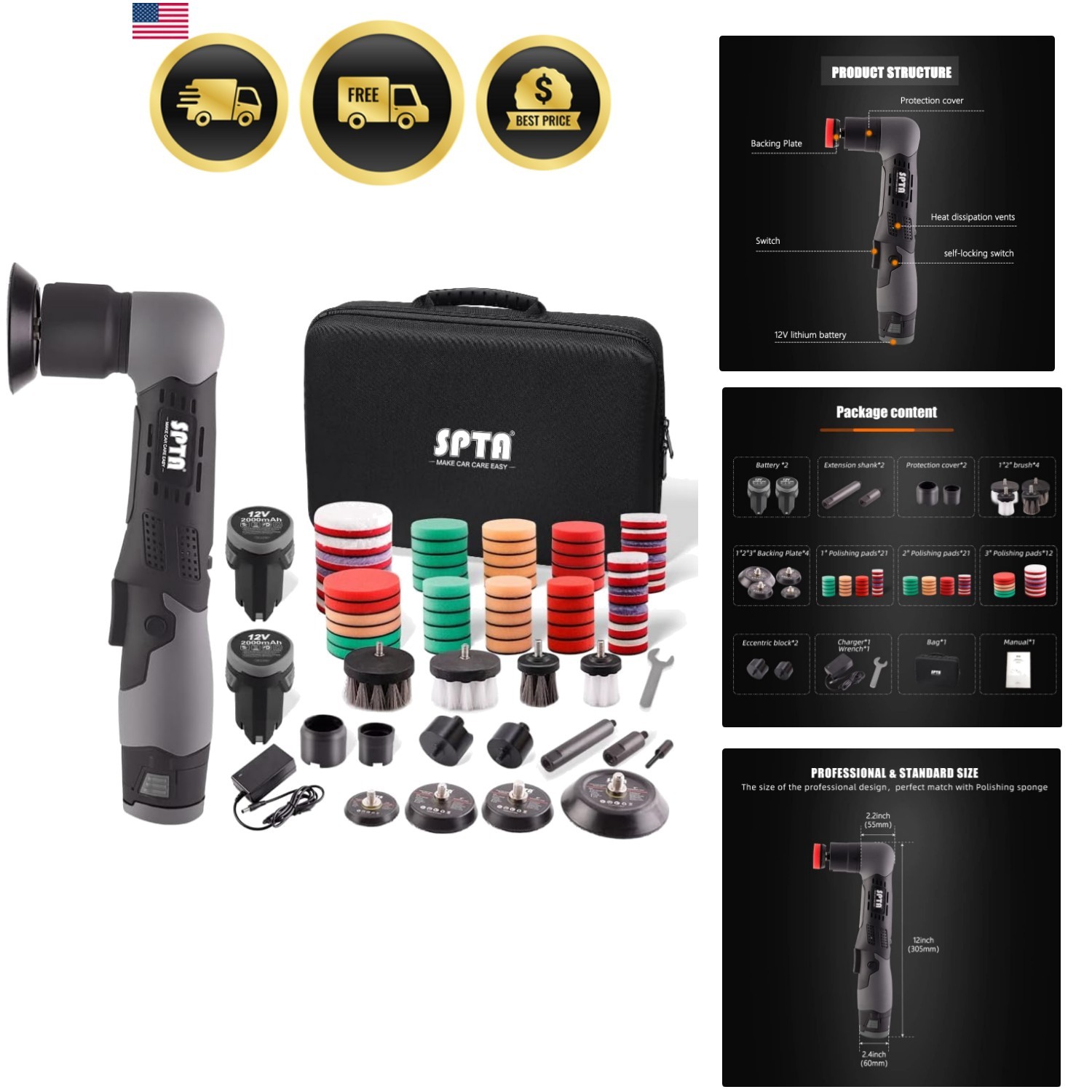 Mini Cordless Polisher Car Polishing Machine Set for Auto Detailing