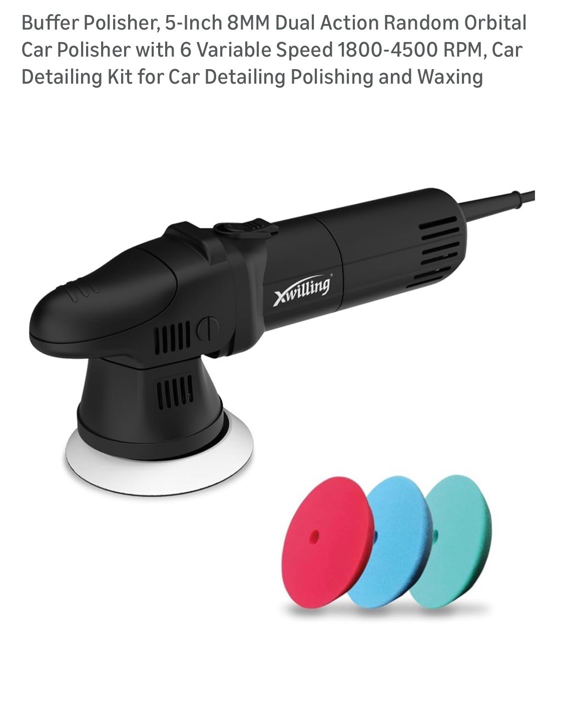 Buffer Polisher, 5-Inch 8MM Dual Action Random Orbital Car Polisher with 6 Varia