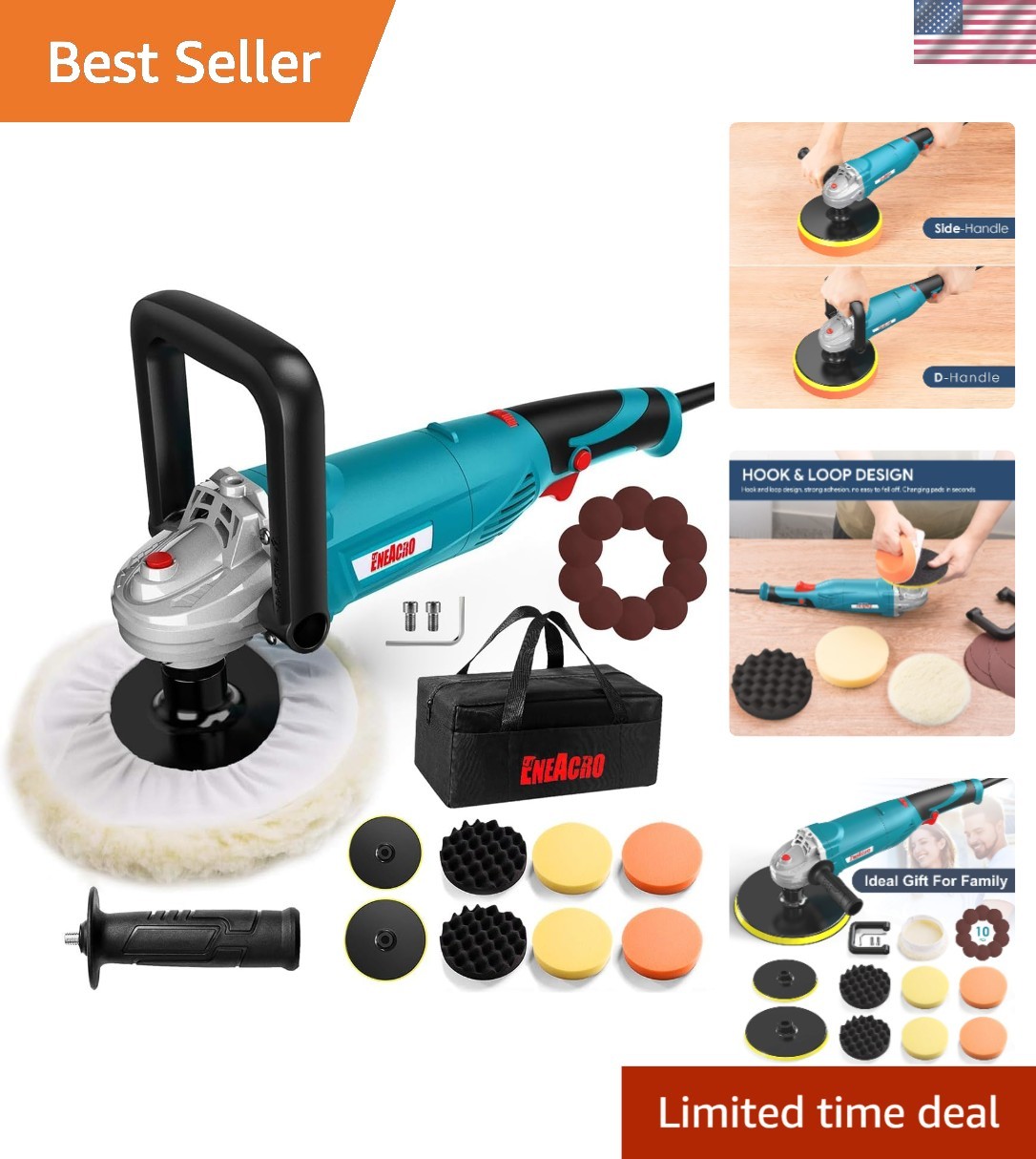 Lightweight Rotary Polisher 1600W - Variable Speed 1500-3500RPM for Cars & Boats