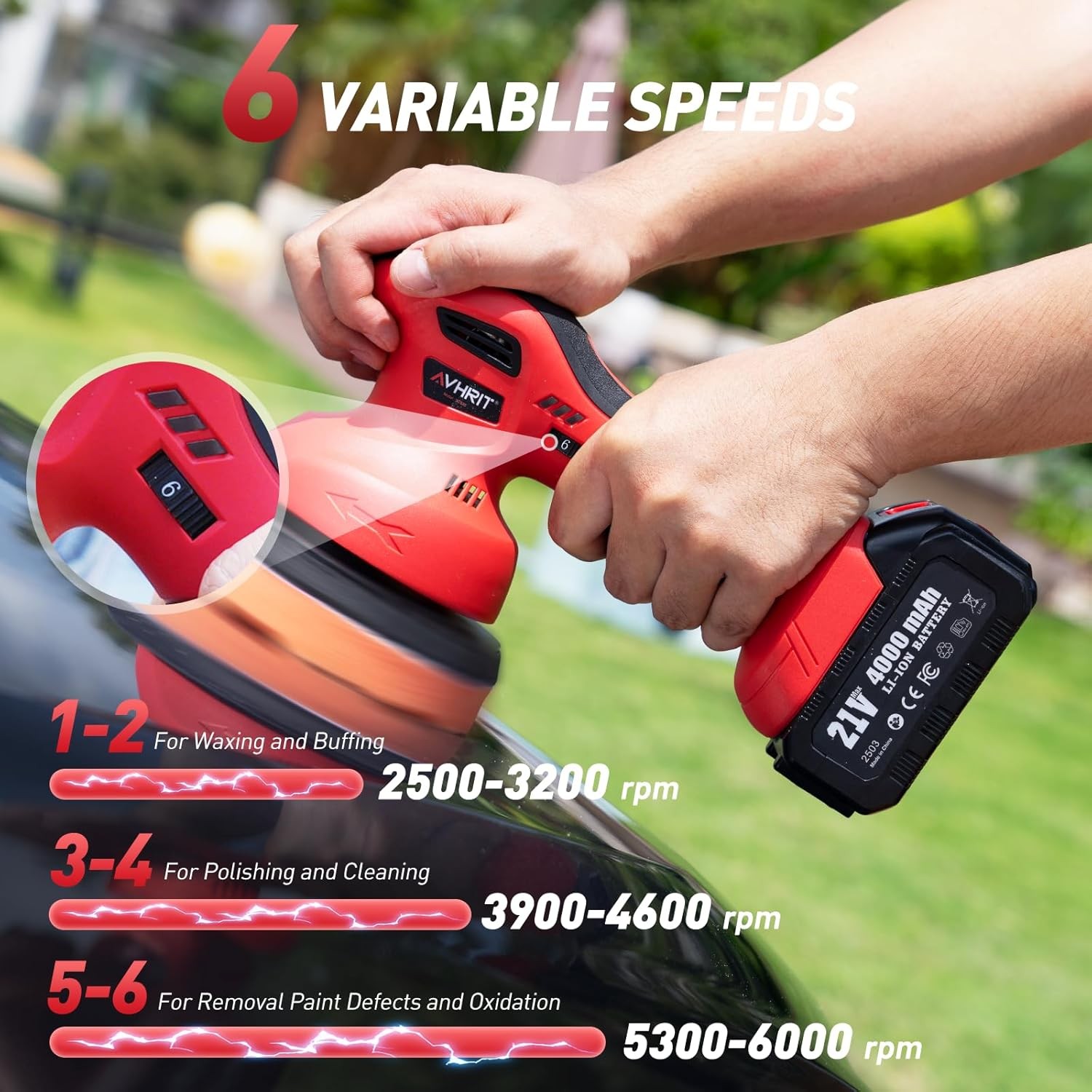 6 Inch Cordless Car Buffer Polisher: 2X4000Mah Batteries Car Buffer, Car Waxer K - Image 5