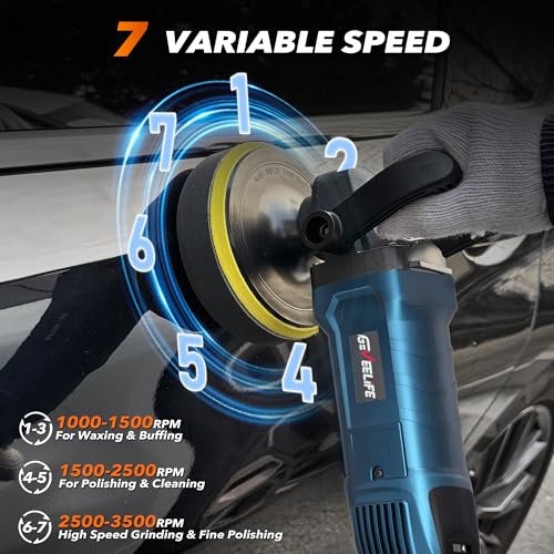Waxer for Rotary Car Buffer Polisher, 6"/7" 1600W, 7 Black - Image 4