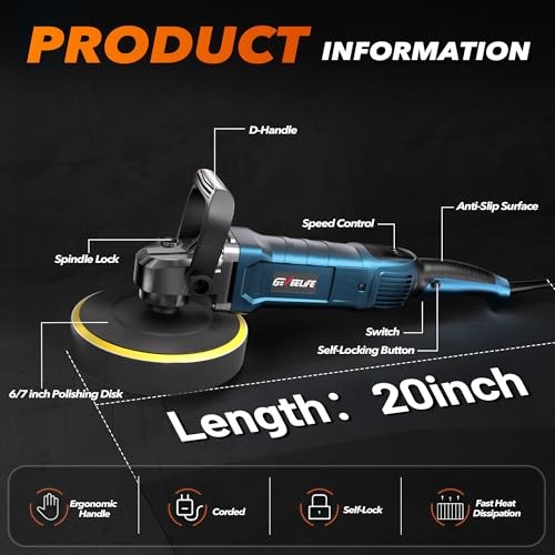 Waxer for Rotary Car Buffer Polisher, 6"/7" 1600W, 7 Black - Image 5