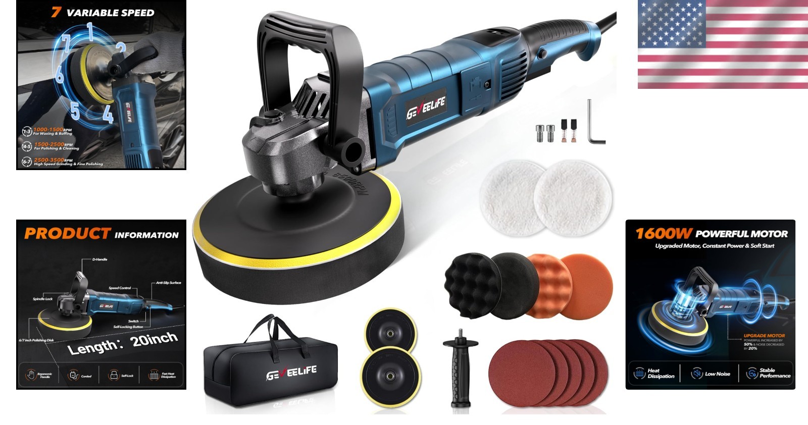 Versatile 6/7 Inch Electric Buffer Polisher - Perfect for Detailing Cars & Boats - Image 2