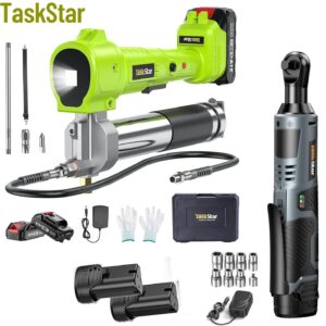 TaskStar Cordless Tool Kit 10000 PSI Grease Gun & 3/8" 40 Nm Ratchet Wrench