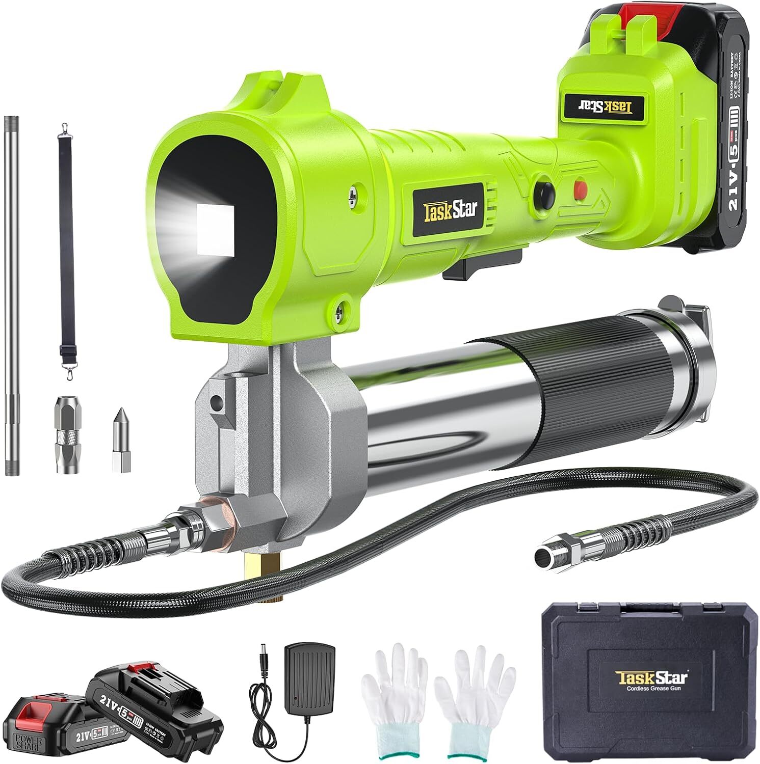 TaskStar Cordless Grease Gun 10000 PSI 39.4" Hose & 3/8" Electric Ratchet Set - Image 2
