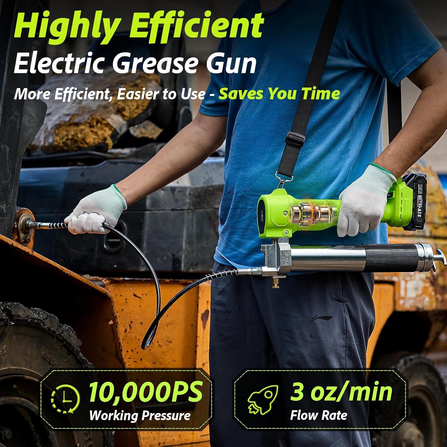 TaskStar Cordless Grease Gun 10000 PSI 39.4" Hose & 3/8" Electric Ratchet Set - Image 3