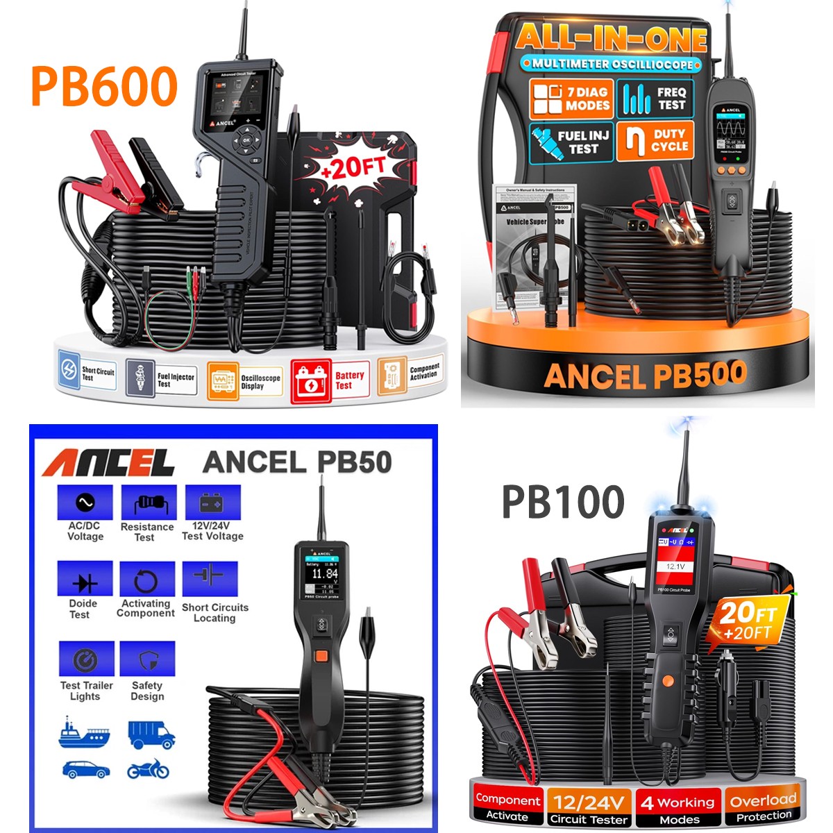 ANCEL Automotive Power Circuit Probe Tester Kit Battery Test 4 Models Available