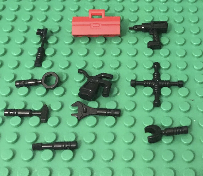 Lego 10 Pieces City Garage / Octan Mechanic Black Hand Tools Set,Red Toolbox