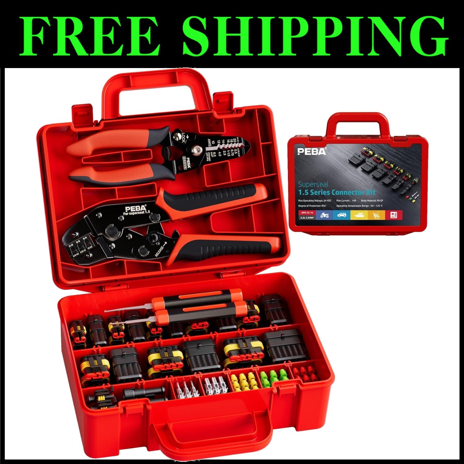 Waterproof Automotive Electrical Connectors Kit with Crimping Tool - 1-6 Pin