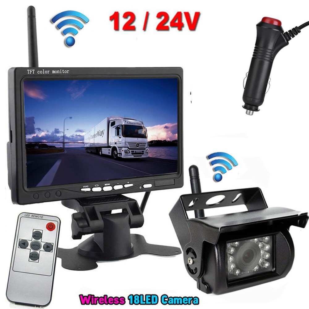 Digital Wireless Backup Camera 7" Reverse Monitor for Truck Caravan RVs 12-24V