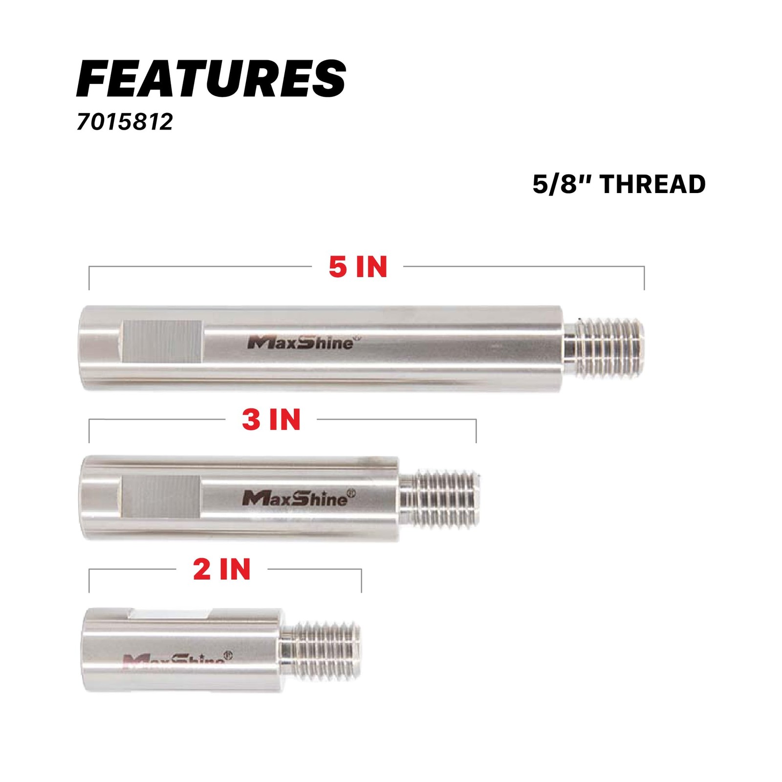 Maxshine Universal Stainless Steel Rotary Extension Shaft Set - 2in, 3in, 5in... - Image 2
