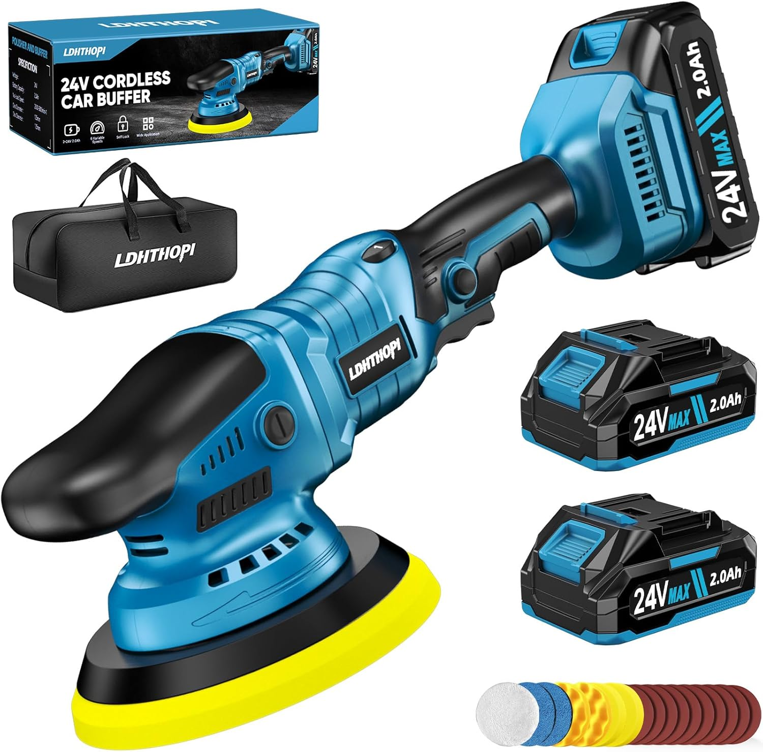 Cordless Buffer Polisher with 2×2000Mah Battery, 10000RPM 1600W High Power Car P