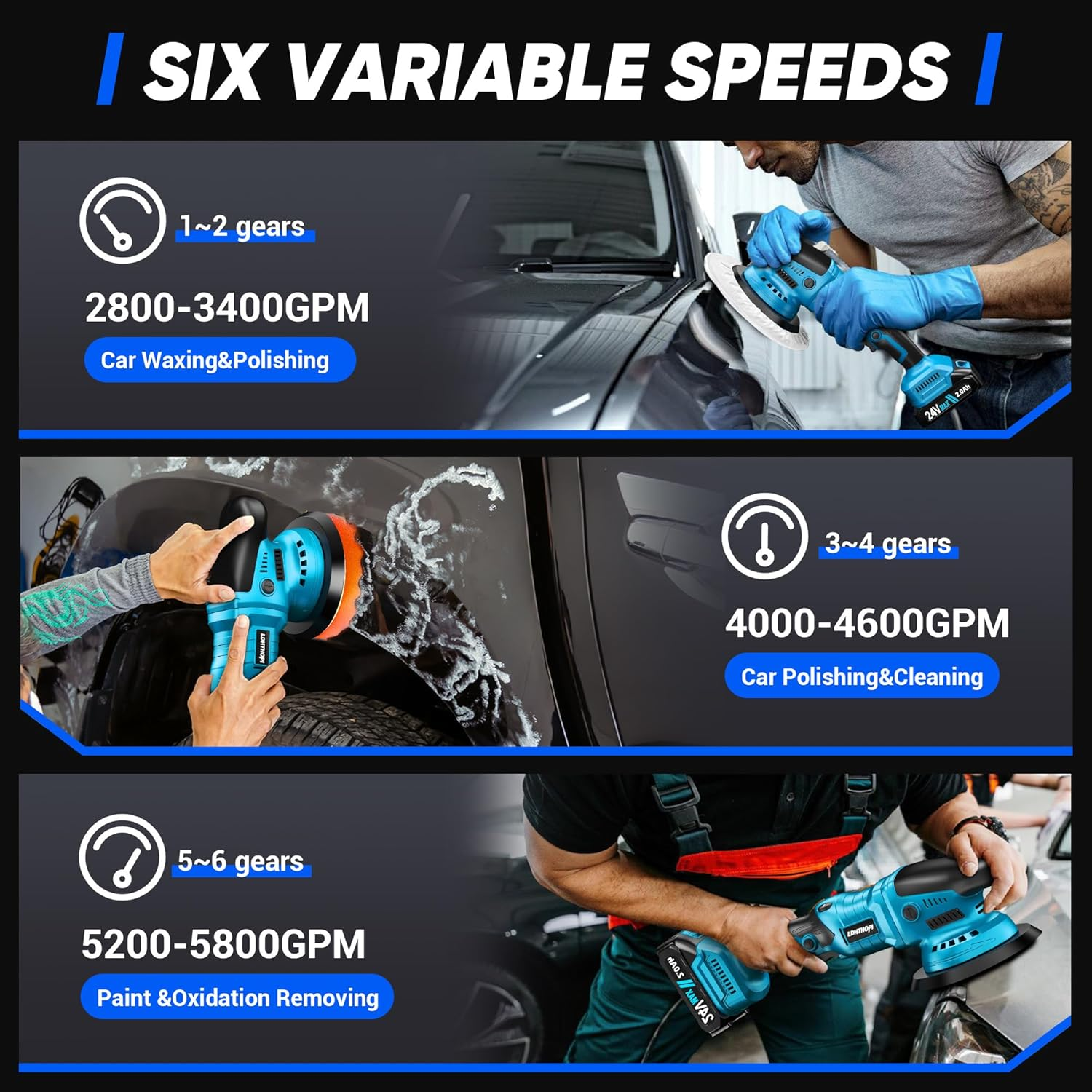 Cordless Buffer Polisher with 2×2000Mah Battery, 10000RPM 1600W High Power Car P - Image 3