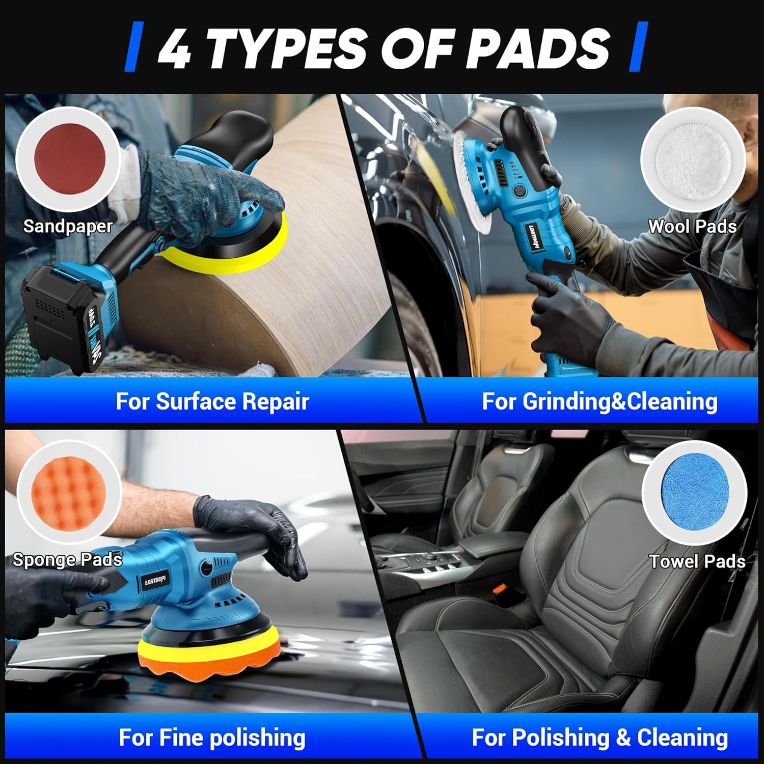 Cordless Buffer Polisher with 2×2000Mah Battery, 10000RPM 1600W High Power Car P - Image 5