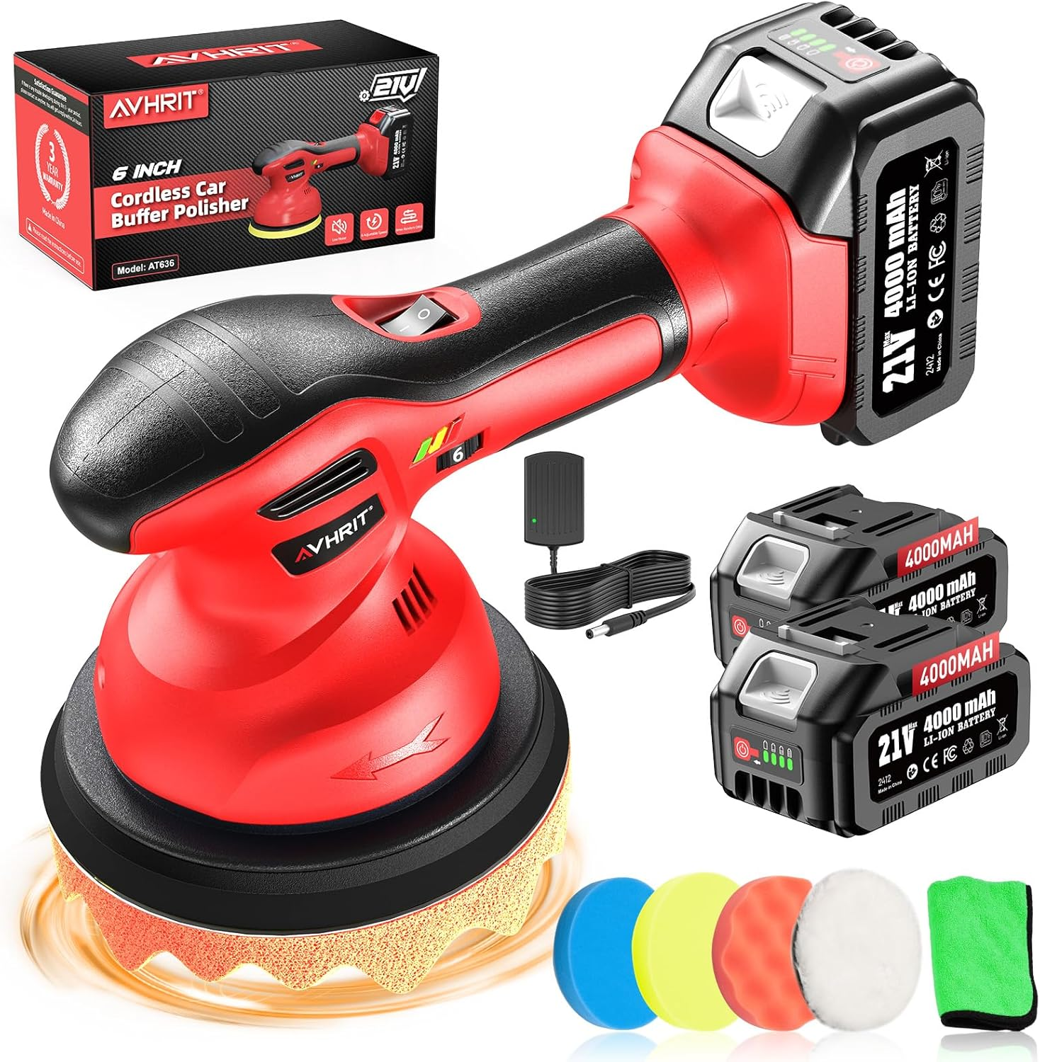 6 Inch Cordless Car Buffer Polisher: 2X4000Mah Batteries Car Buffer, Car Waxer K