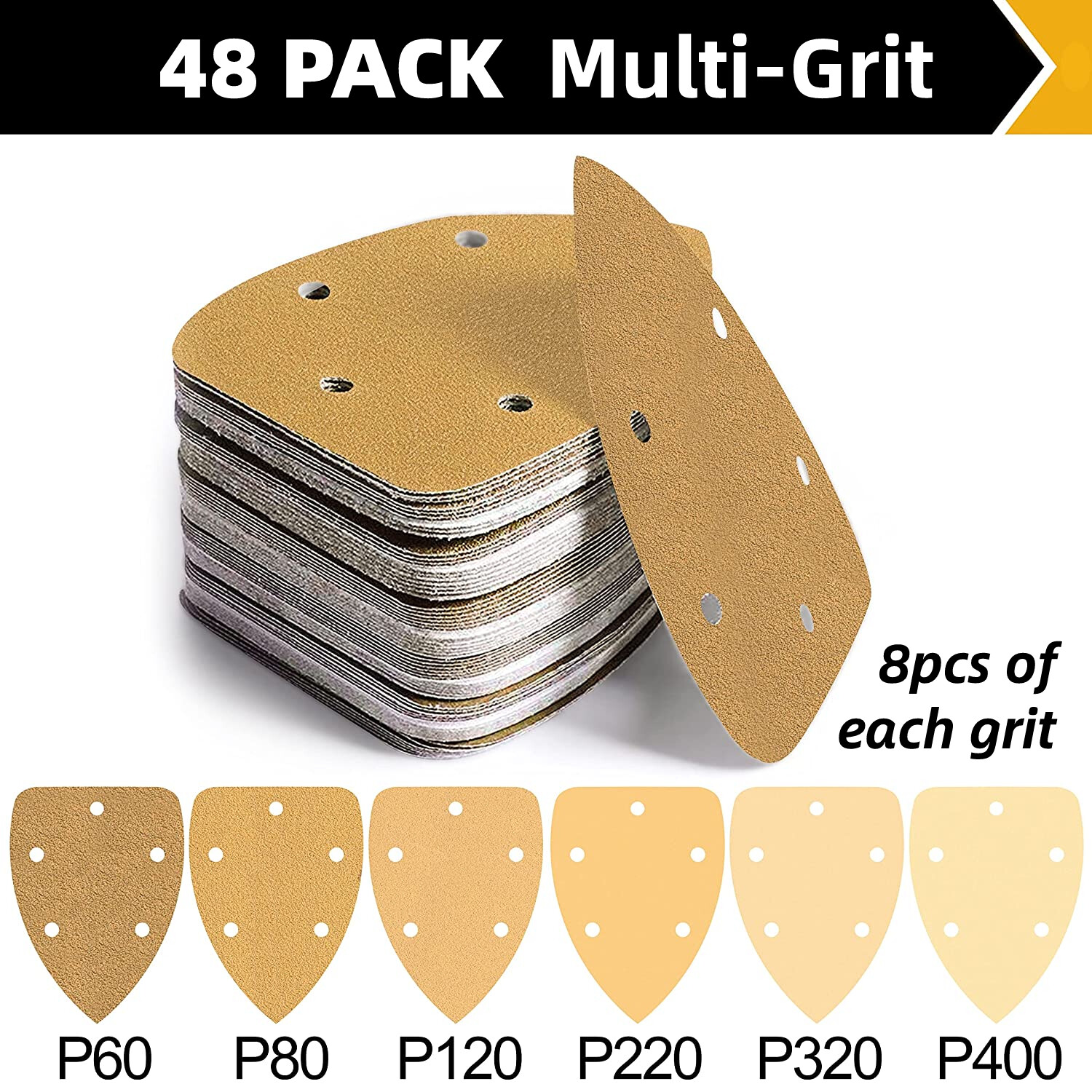 Mouse Sander Sandpaper Detail Sanding Pads Hook Loop 60-400Grit for Black+Decker