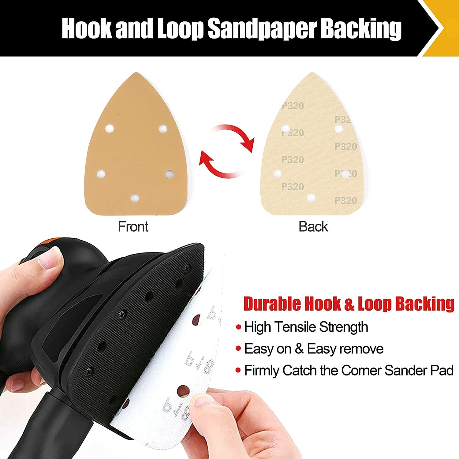 Mouse Sander Sandpaper Detail Sanding Pads Hook Loop 60-400Grit for Black+Decker - Image 3