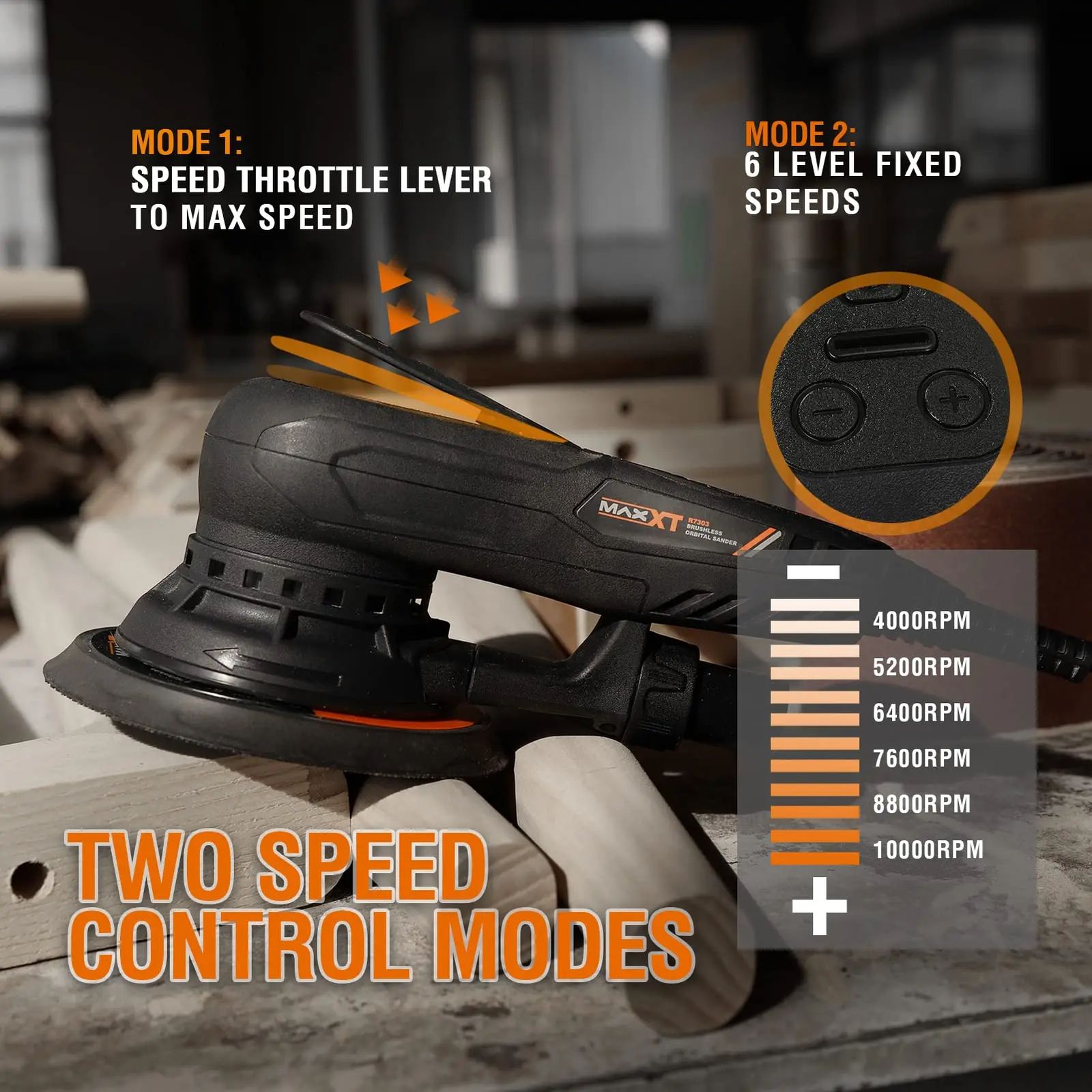 6" 5.0mm/2.5mm Multifunction Automotive Brushless Random Electric Orbital Sander - Image 3