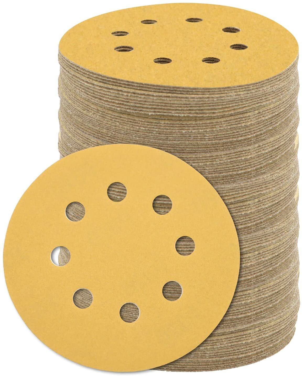100PACK 5in 8-Hole 60 Grit Hook and Loop Sanding Discs Sheet Orbital Sandpaper