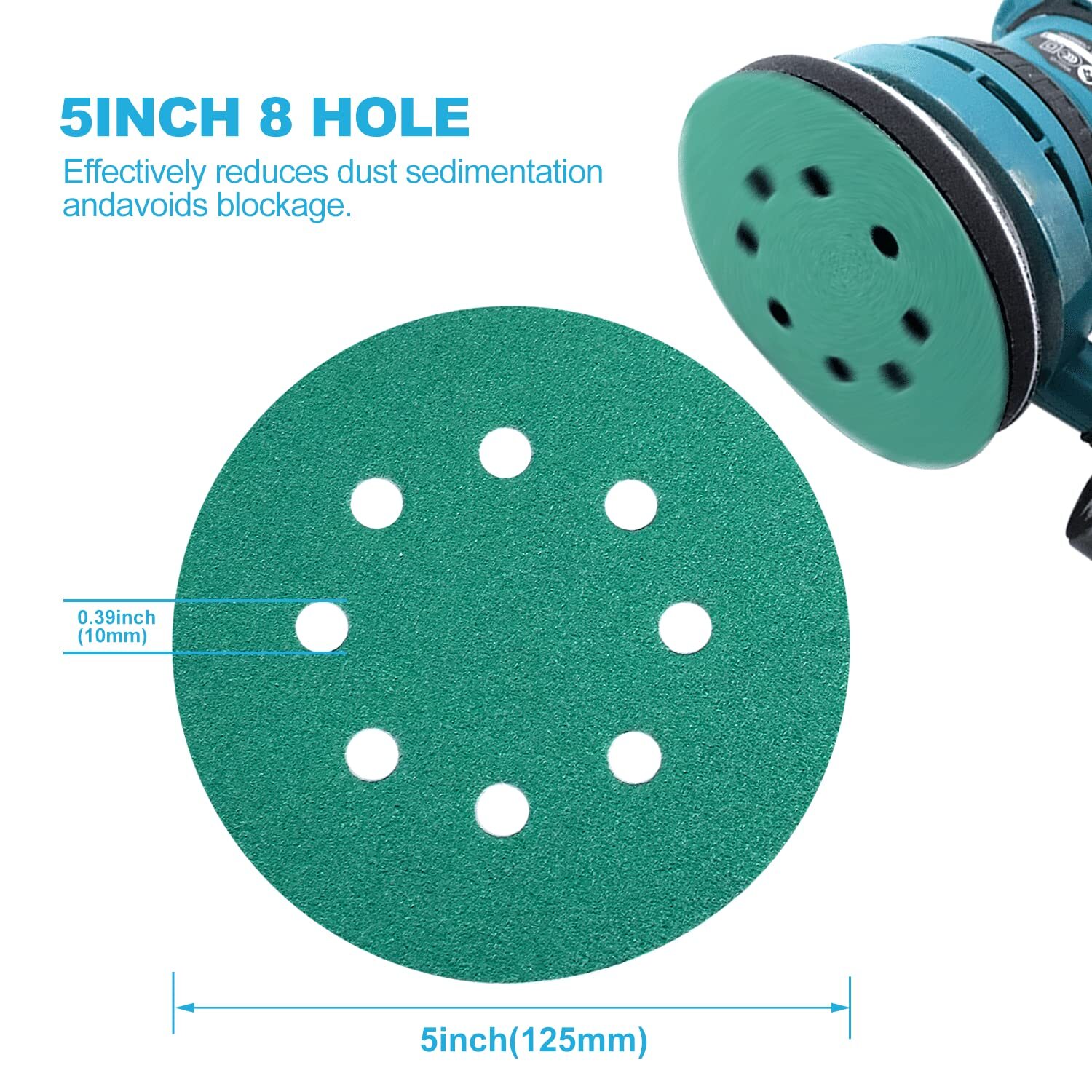 50-PACK 5" Green Film - PSA Self Adhesive Sanding Discs DA Sanders 400-2000 Grit - Image 2