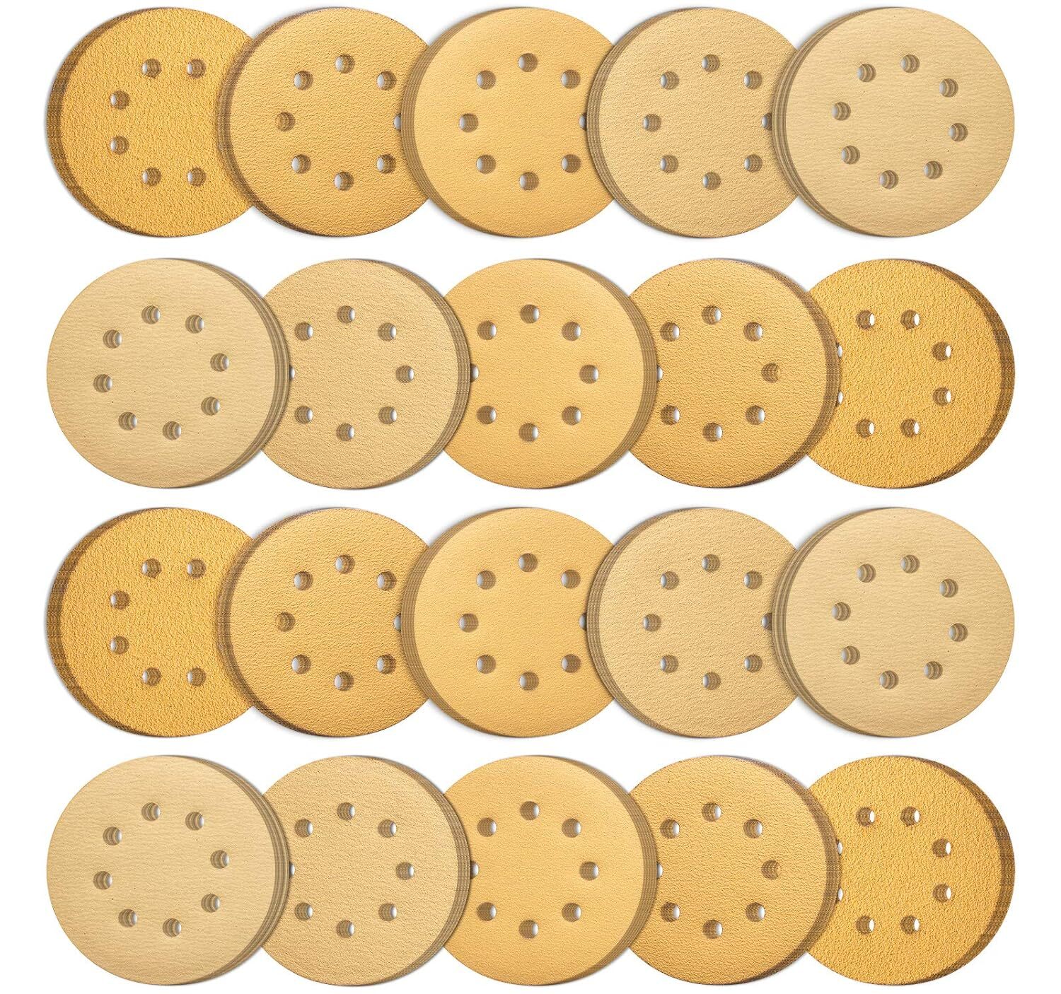125MM 8 Hole AO Gold Sanding Discs 60 Grit Hook & Loop Sandpaper for DA Sanders - Image 3