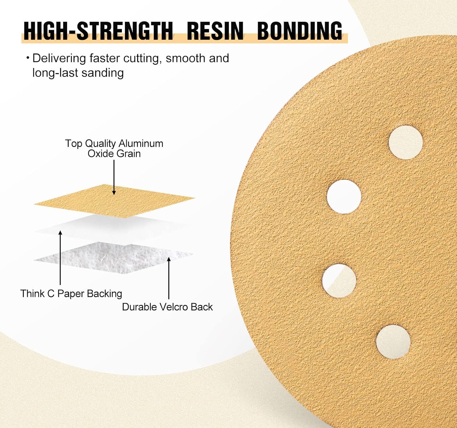 125MM 8 Hole AO Gold Sanding Discs 60 Grit Hook & Loop Sandpaper for DA Sanders - Image 4
