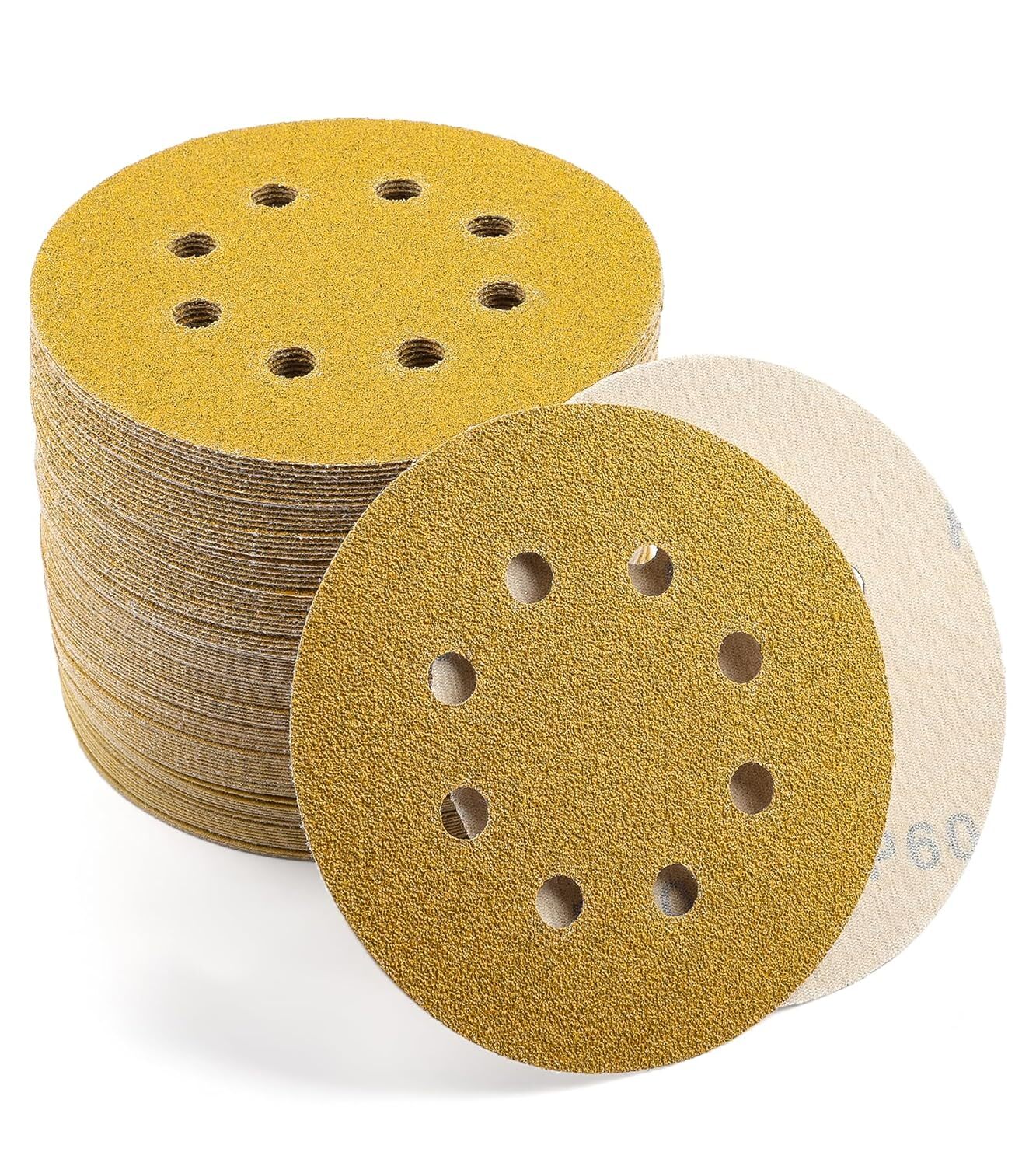 125MM 8 Hole AO Gold Sanding Discs 60 Grit Hook & Loop Sandpaper for DA Sanders