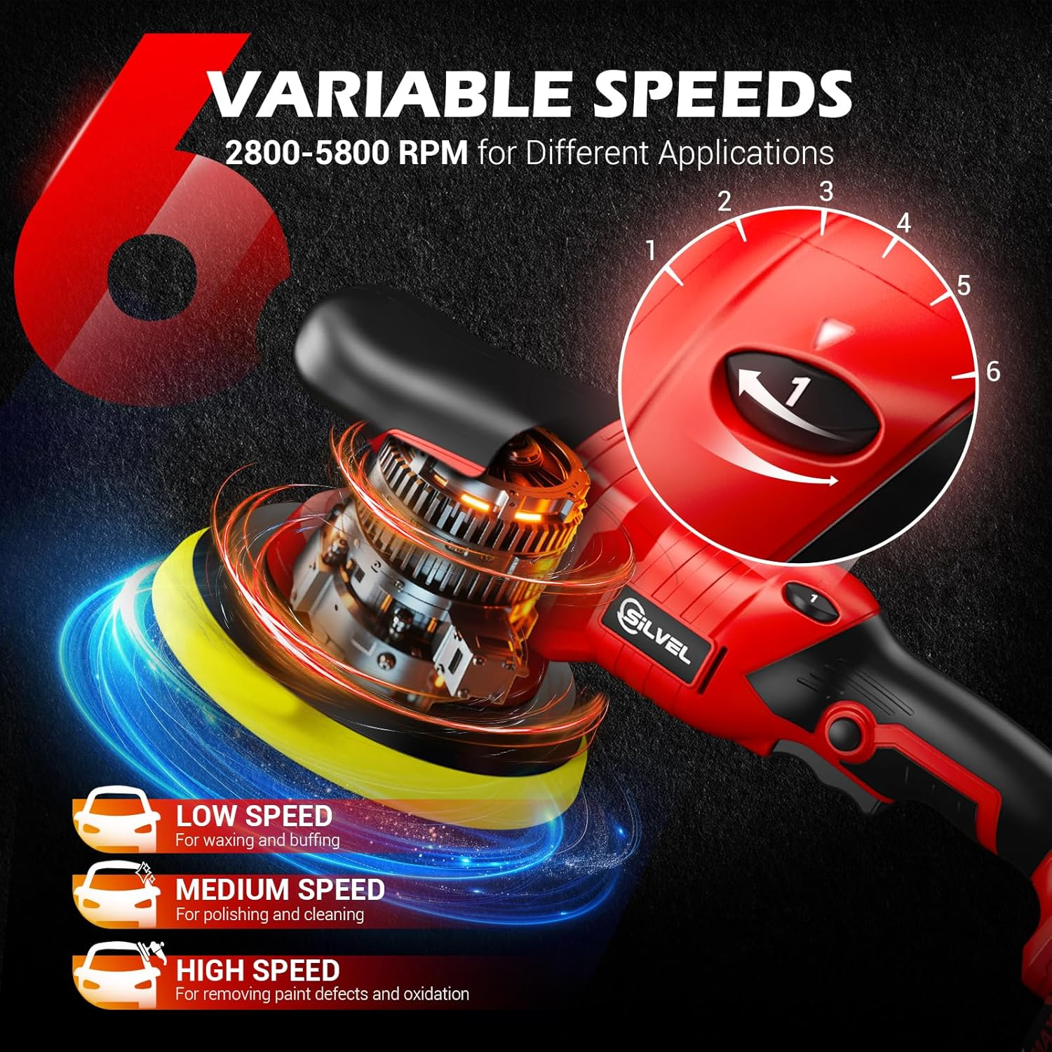 Cordless Car Buffer Polisher, Car Polishing Kit with 24V 2 X 2.0Ah Batteries, 5 - Image 2
