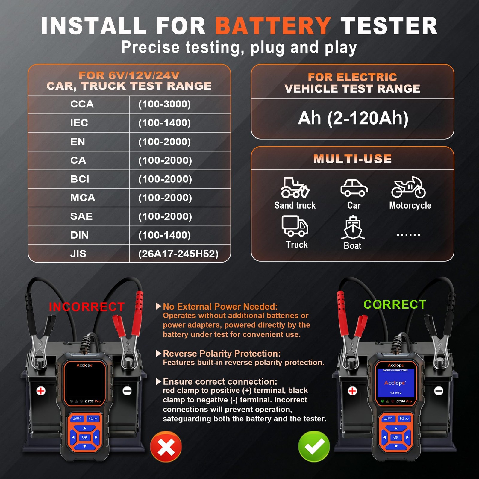 BT60 Pro Car Battery Tester with Cloud Printing 100-3000 CCA 6V 12V 24V AGM L... - Image 3