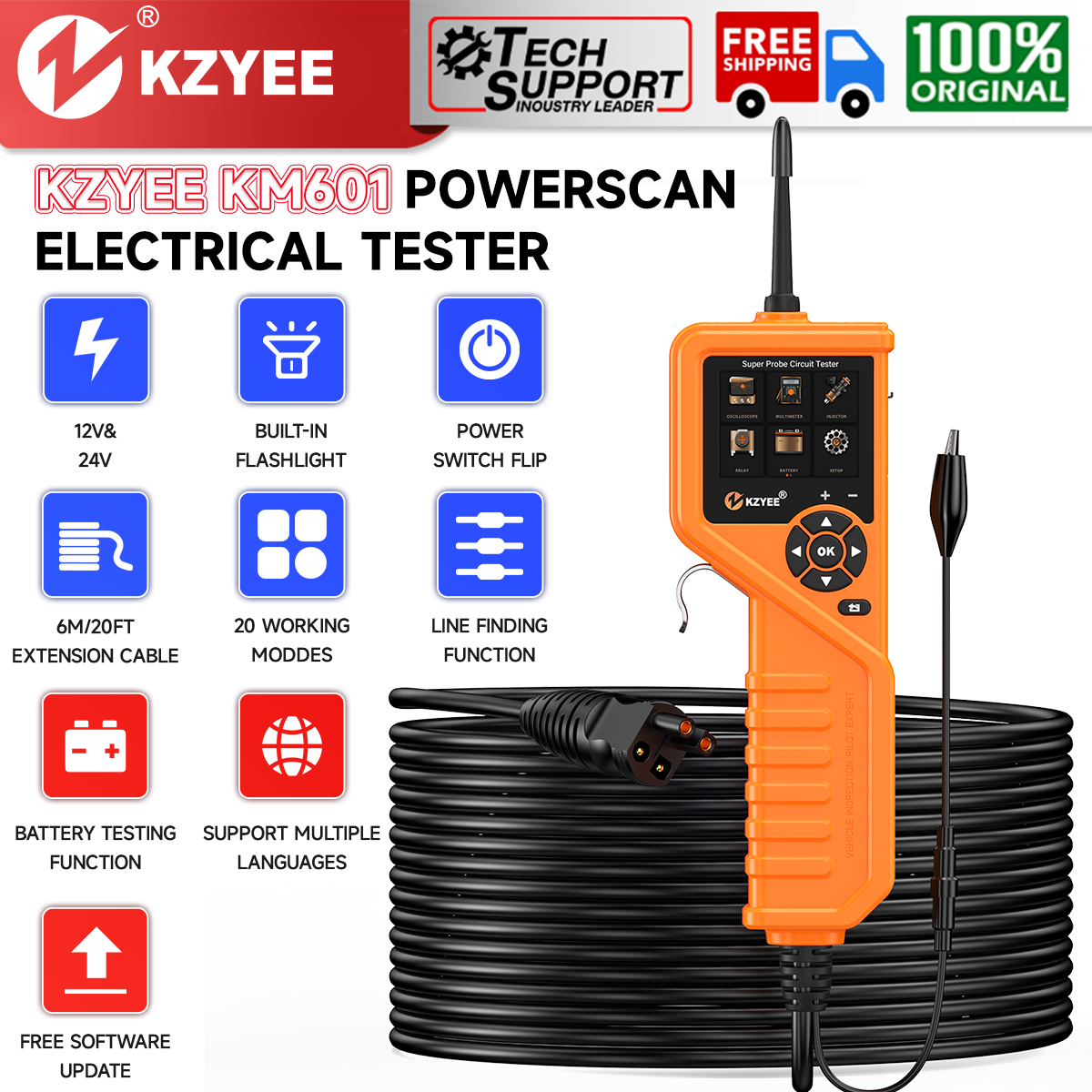 Kits de sonda de potencia KZYEE KM601 probador de inyector herramienta de sistema eléctrico automotriz-