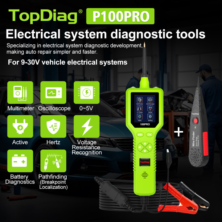 TopDiag P100 Pro Power Circuit Tester 12V 24V Automotive Power Probe Tool Kit - Image 2