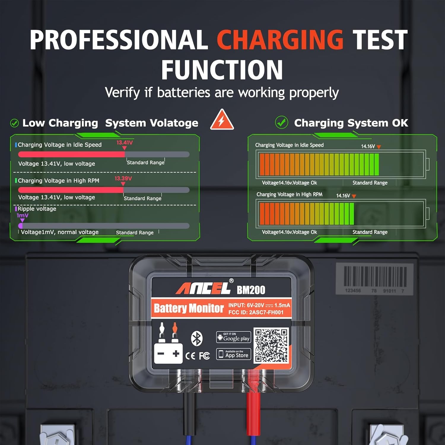 ANCEL BM200-US Car Battery Tester 12V Automotive Monitor Orange - Image 2