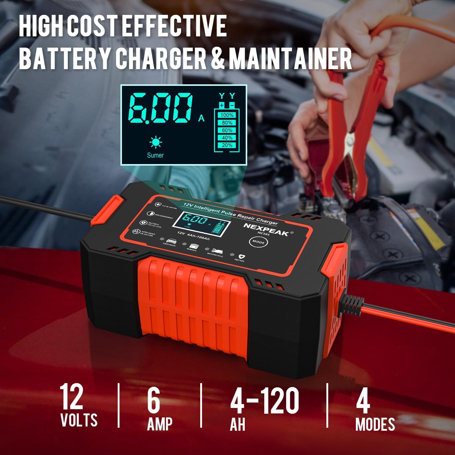 Car Battery Charger, 12V 6A Smart Trickle Charger Automotive - Image 2