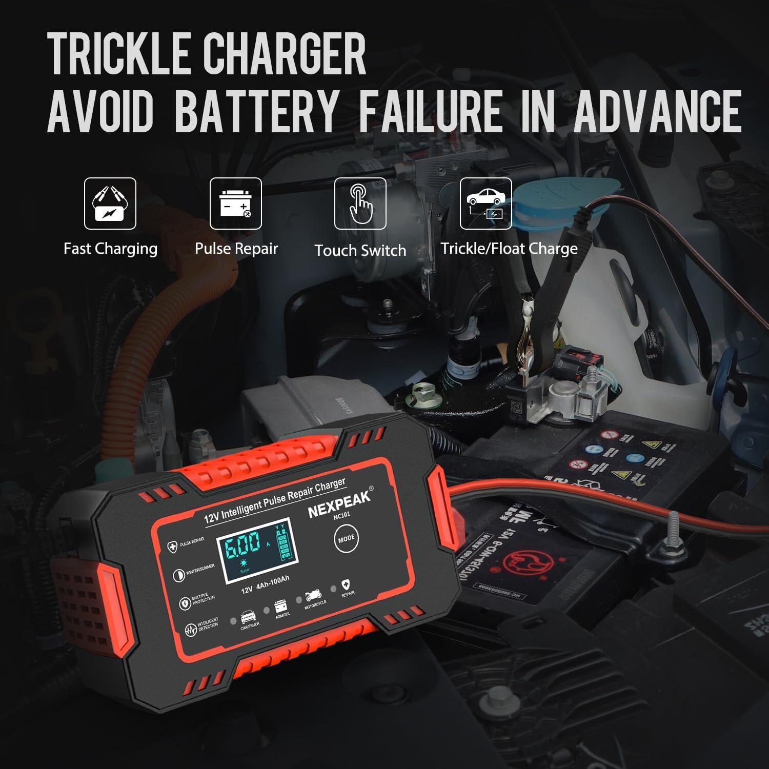 Car Battery Charger, 12V 6A Smart Trickle Charger Automotive - Image 3