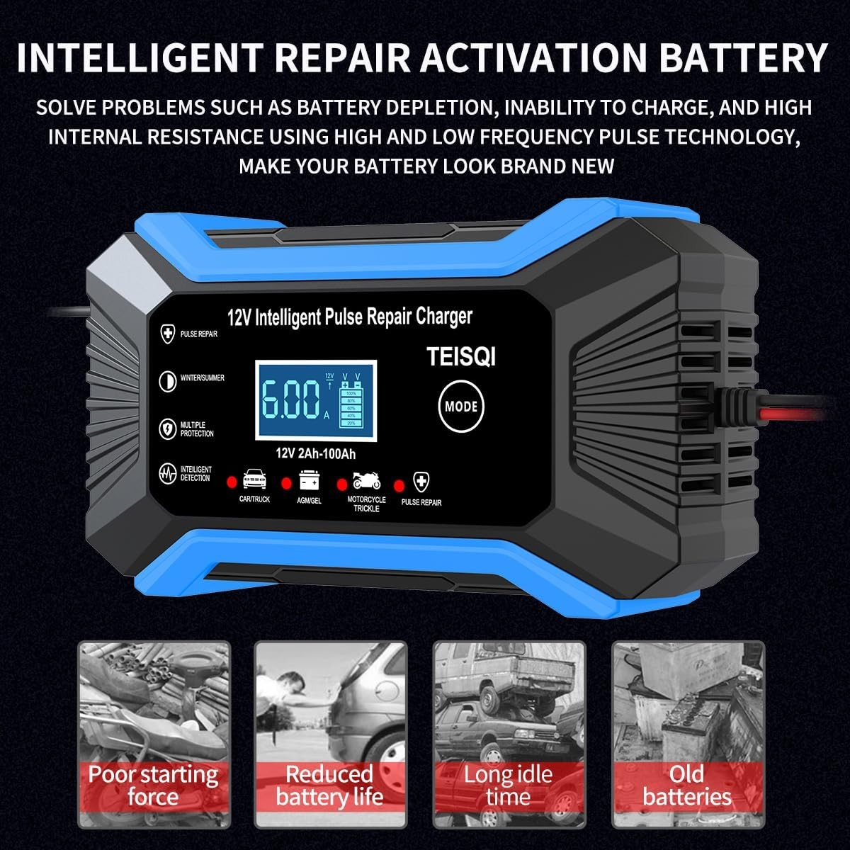 Car Battery Charger, 12V 6A Smart Battery Trickle Charger Automotive 12V Battery - Image 3