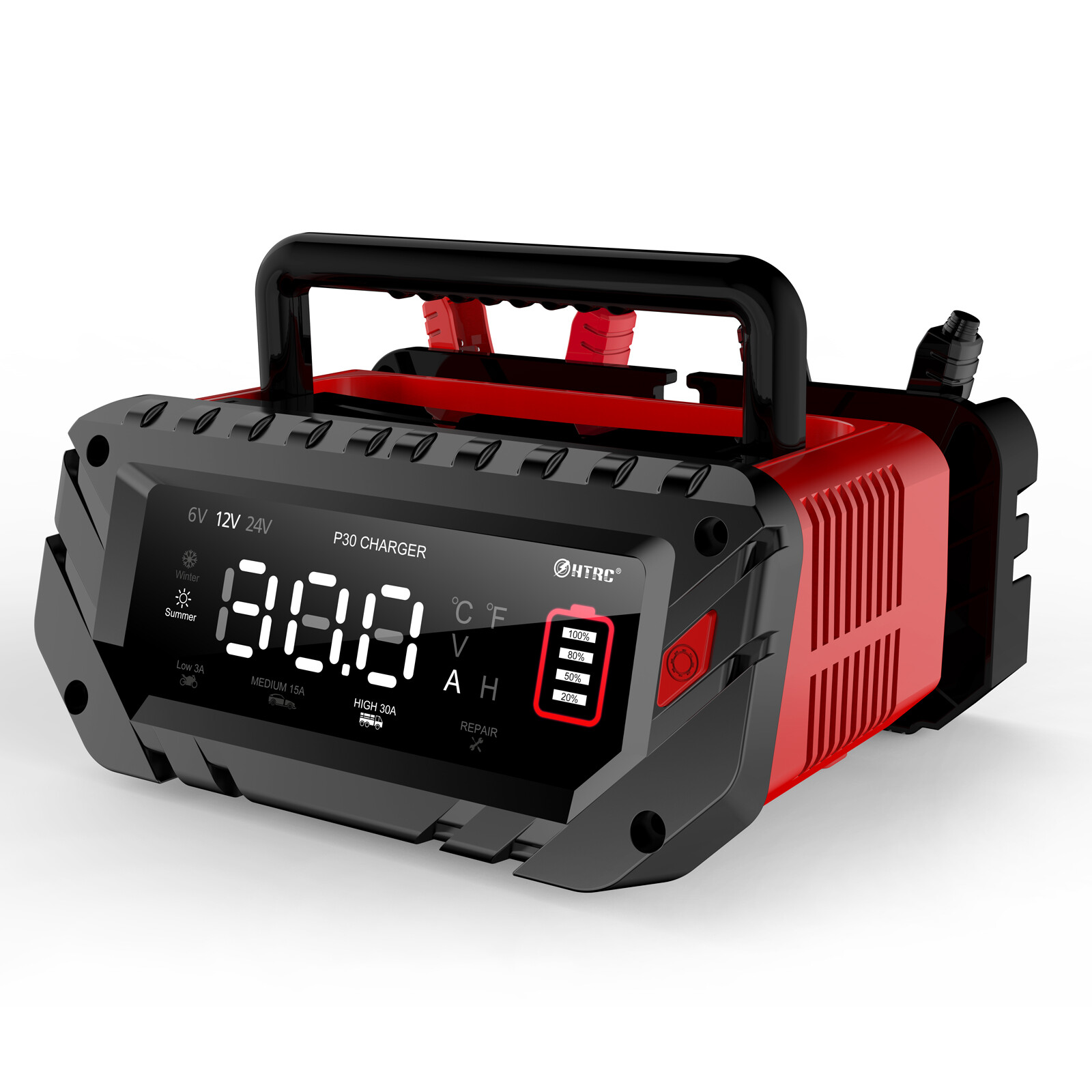 30Amp Smart Car Battery Charger, 12V/24V Automotive Charger, Battery Maintainer